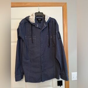 Harley Davidson 100% cotton hooded long sleeve button down shirt. 2XL